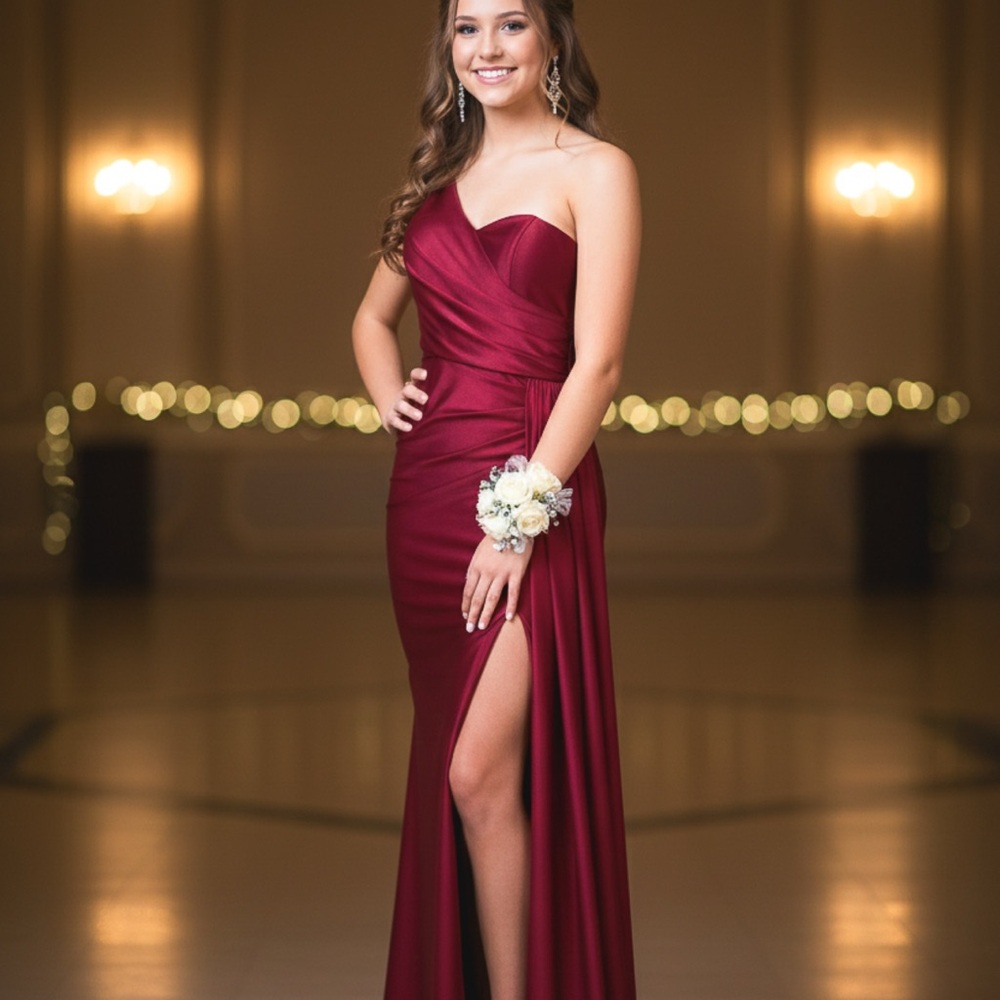 Chic One-Shoulder Burgundy Prom Dress